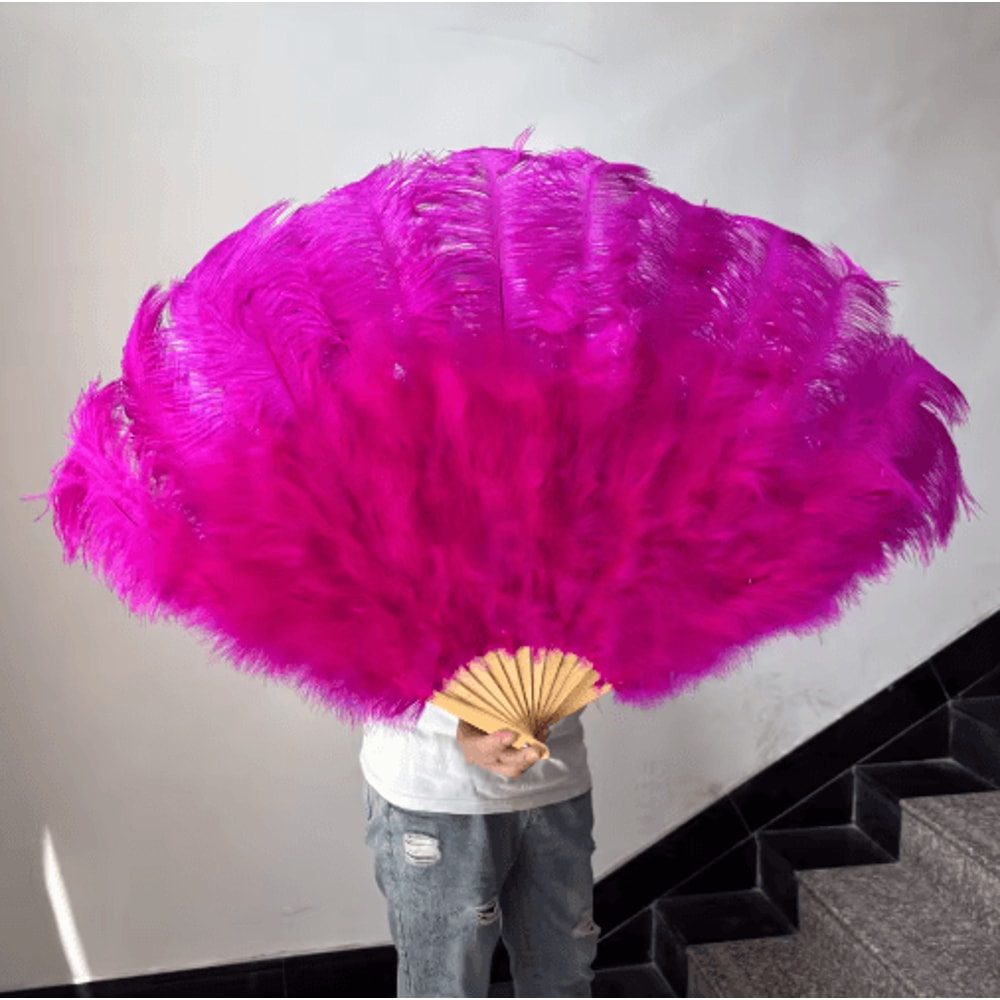 Luxury Ostrich Feather Folding Fan Large Burlesque Dance Stage Performance Fan 100130cm 13