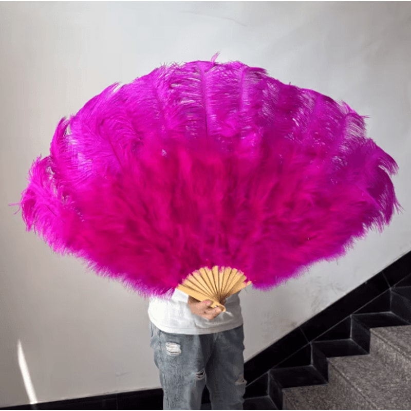 Luxury Ostrich Feather Folding Fan Large Burlesque Dance Stage Performance Fan 100130cm 13