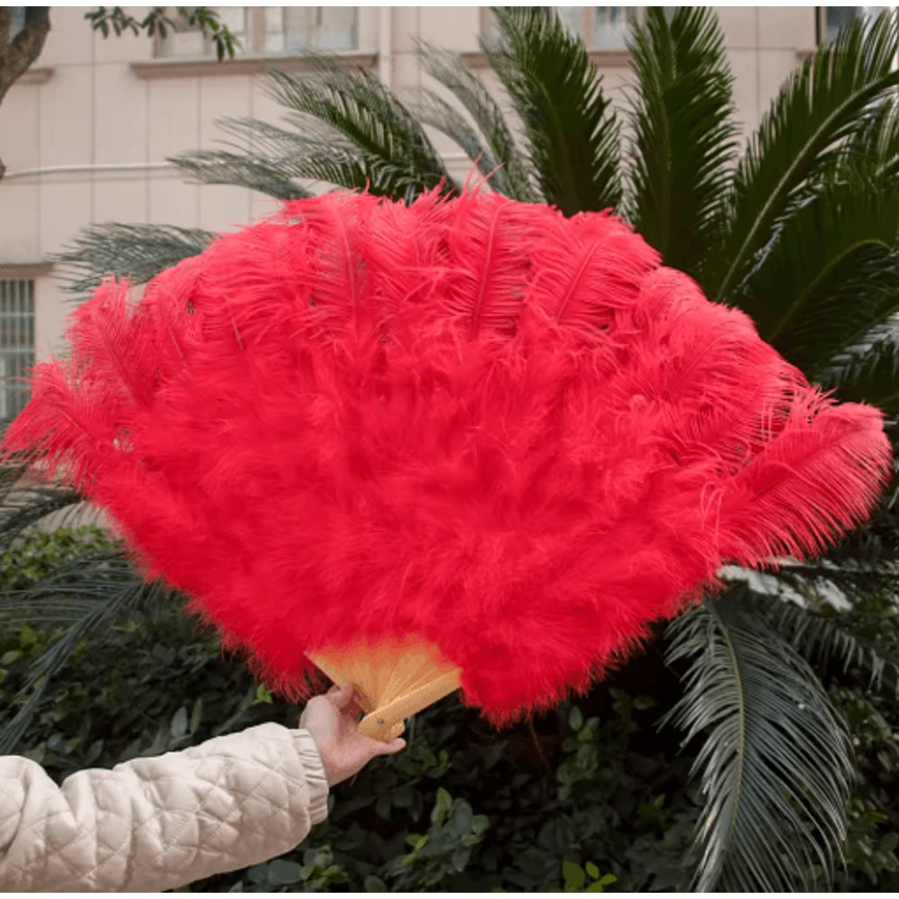 Luxury Ostrich Feather Folding Fan Large Burlesque Dance Stage Performance Fan 100130cm 14