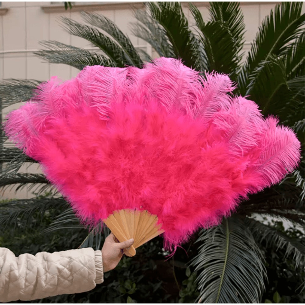 Luxury Ostrich Feather Folding Fan Large Burlesque Dance Stage Performance Fan 100130cm 15