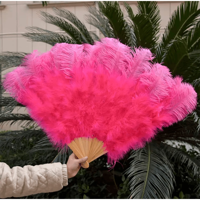 Luxury Ostrich Feather Folding Fan Large Burlesque Dance Stage Performance Fan 100130cm 15