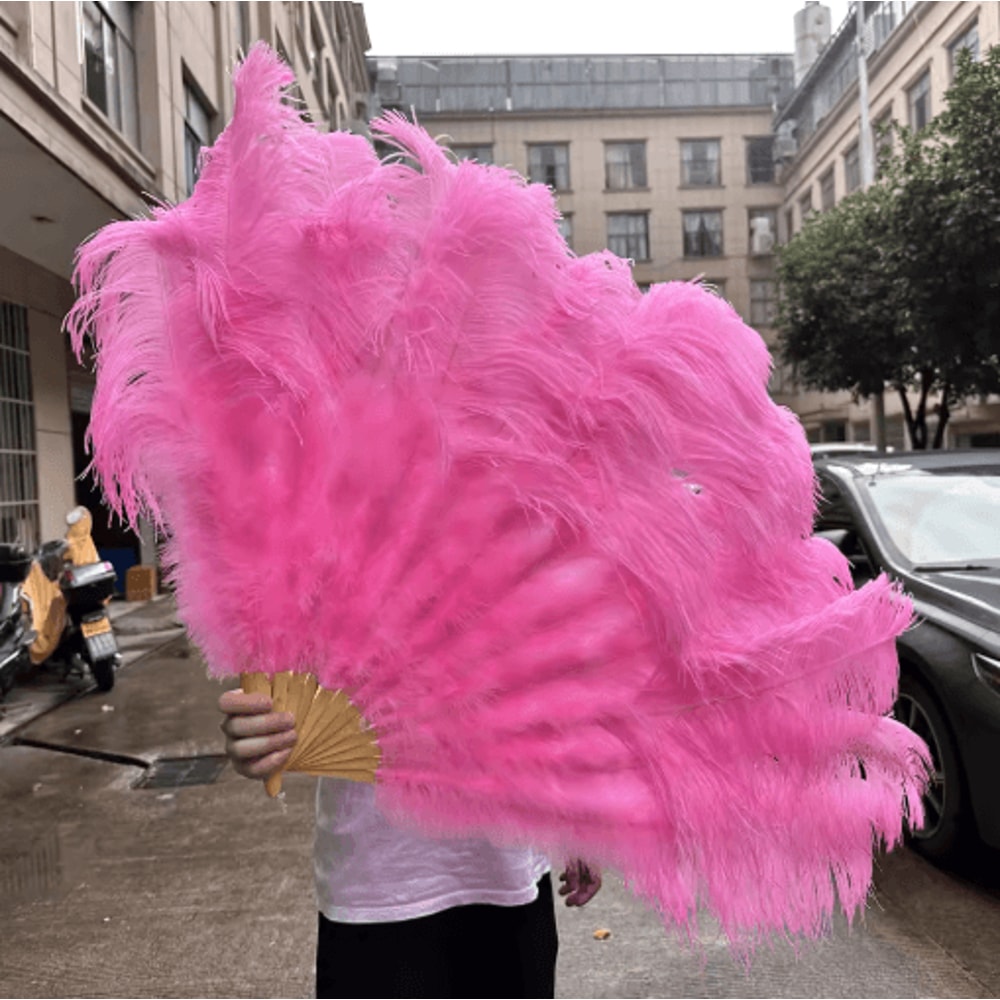 Luxury Ostrich Feather Folding Fan Large Burlesque Dance Stage Performance Fan 100130cm 16