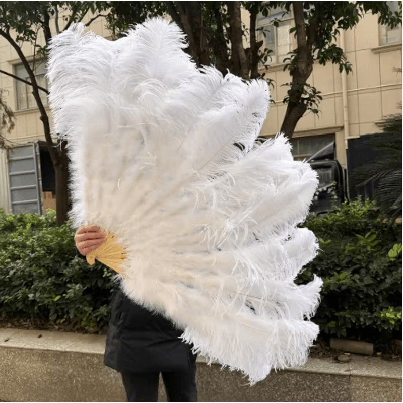 Luxury Ostrich Feather Folding Fan Large Burlesque Dance Stage Performance Fan 100130cm 17