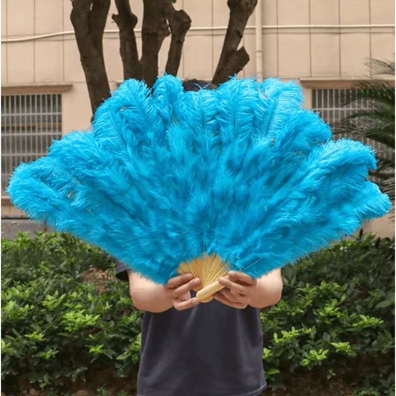 Luxury Ostrich Feather Folding Fan Large Burlesque Dance Stage Performance Fan 100130cm 18