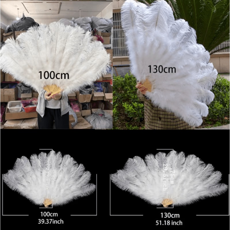 Luxury Ostrich Feather Folding Fan Large Burlesque Dance Stage Performance Fan 100130cm 19
