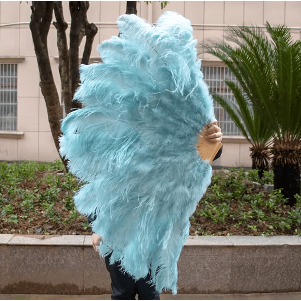 Luxury Ostrich Feather Folding Fan Large Burlesque Dance Stage Performance Fan 100130cm 2