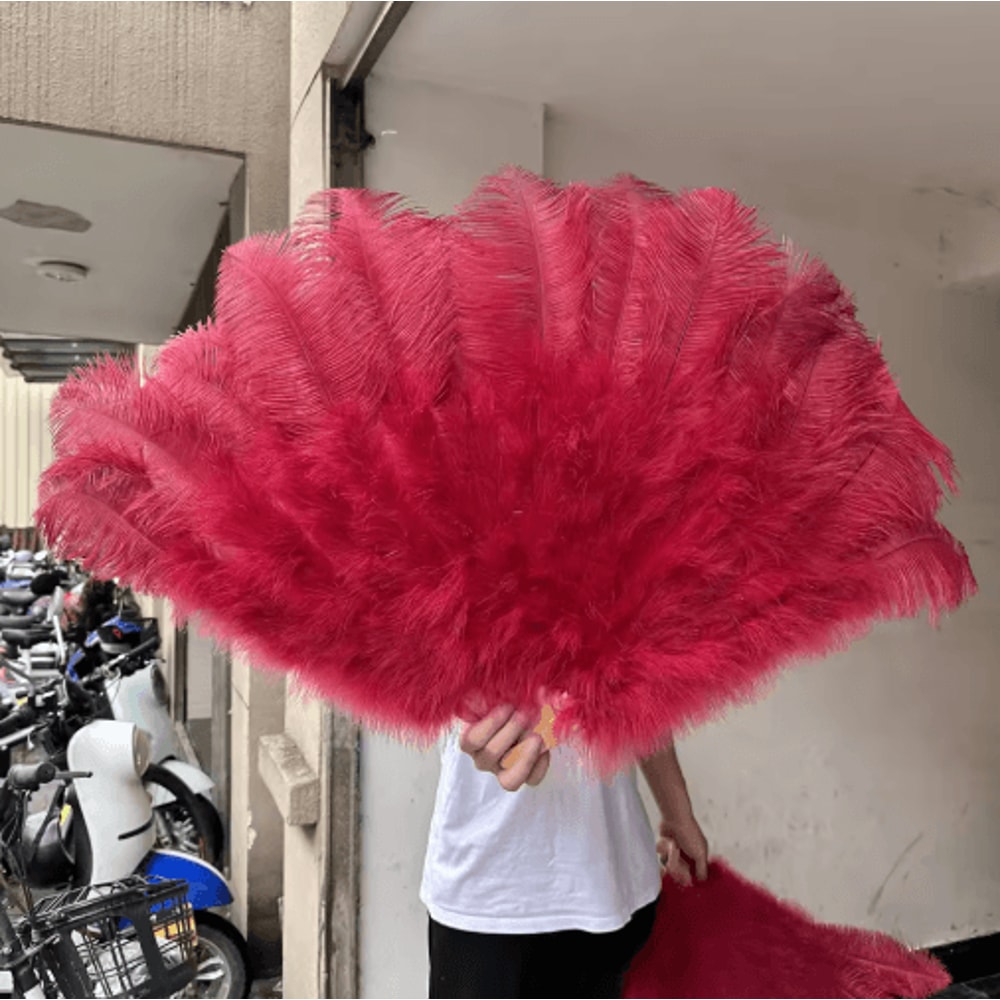 Luxury Ostrich Feather Folding Fan Large Burlesque Dance Stage Performance Fan 100130cm 8