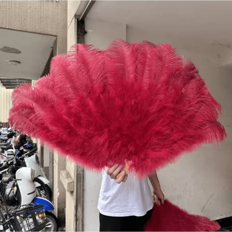 Luxury Ostrich Feather Folding Fan Large Burlesque Dance Stage Performance Fan 100130cm 8