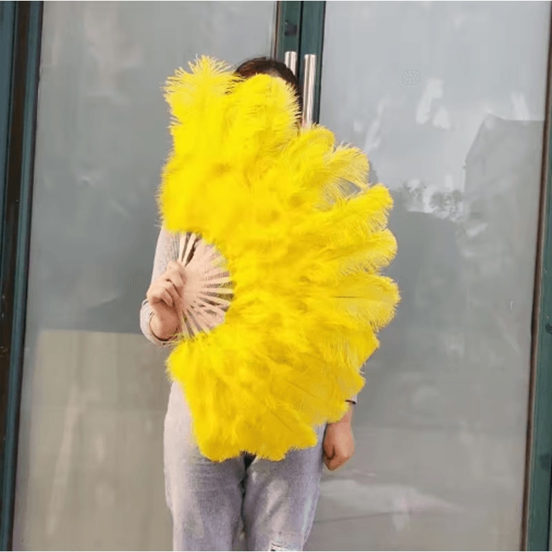 Luxury Ostrich Feather Folding Fan Large Burlesque Dance Stage Performance Fan 100130cm 9