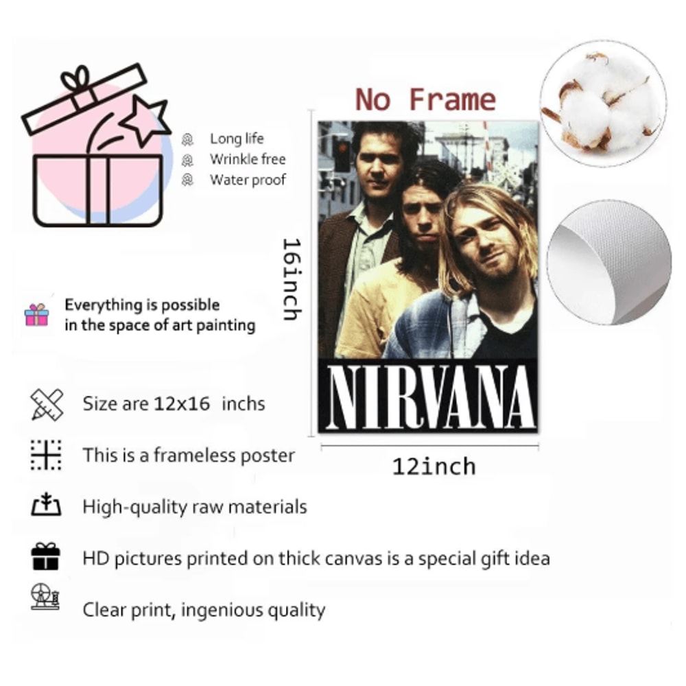 Nirvana Rock Band Canvas Poster Grunge Calligraphy Wall Art For Music Room Decor 16