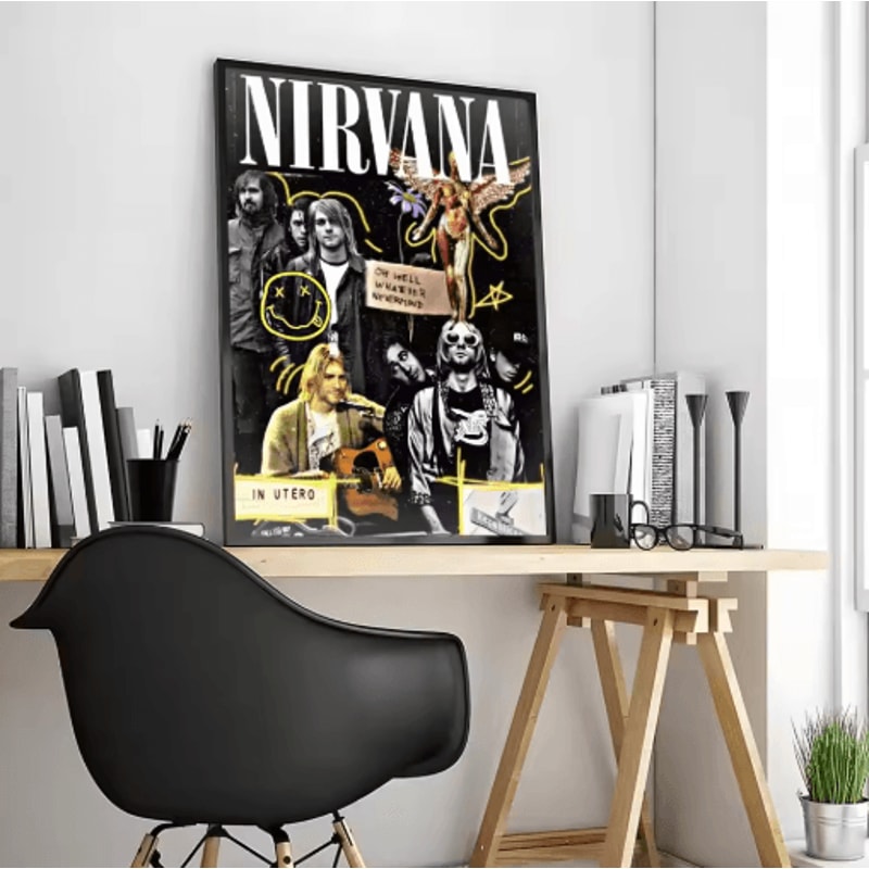 Nirvana Rock Band Canvas Poster Grunge Calligraphy Wall Art For Music Room Decor 2