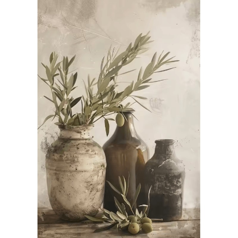 Retro Olive Tree Lemon Canvas Wall Art Elegant Mediterranean Botanical Decor 1