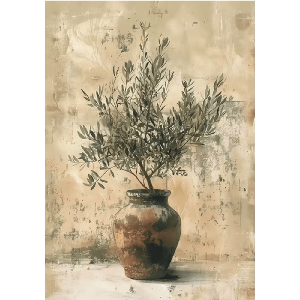 Retro Olive Tree Lemon Canvas Wall Art Elegant Mediterranean Botanical Decor 13