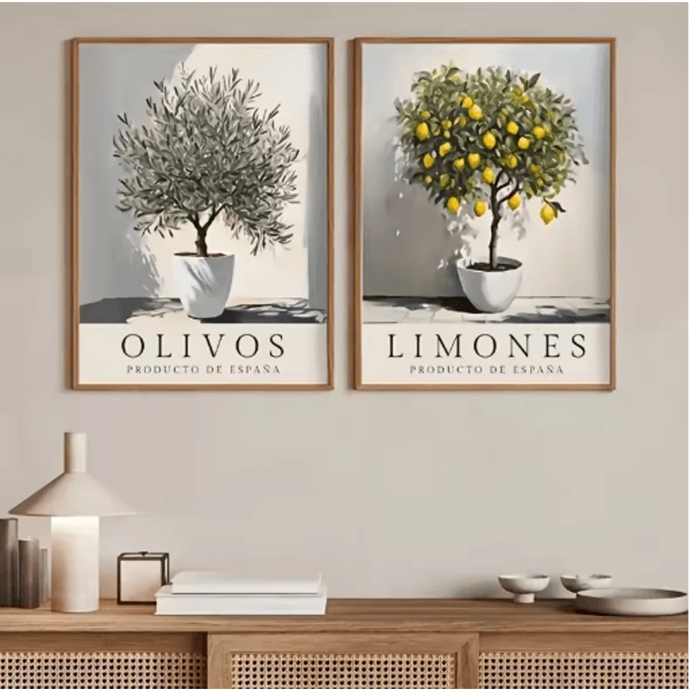 Retro Olive Tree Lemon Canvas Wall Art Elegant Mediterranean Botanical Decor 16