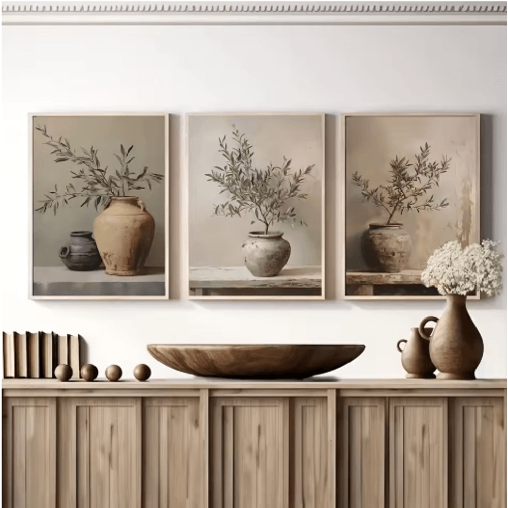 Retro Olive Tree Lemon Canvas Wall Art Elegant Mediterranean Botanical Decor 0