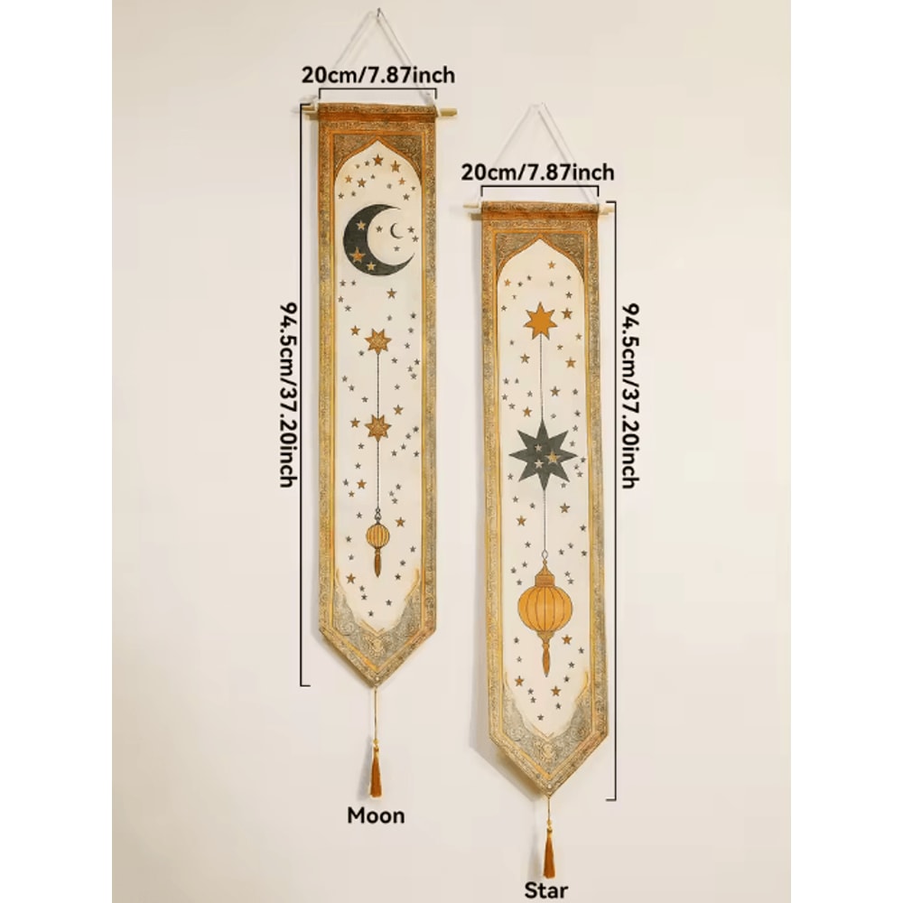 Eid Mubarak Ramadan Wall Banner Islamic Moon Lantern Tapestry Decor 1