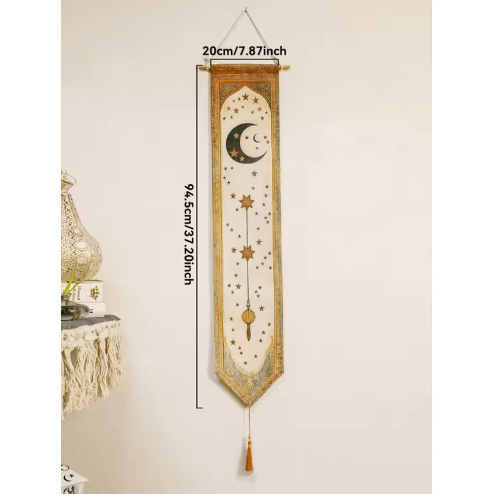 Eid Mubarak Ramadan Wall Banner Islamic Moon Lantern Tapestry Decor 2