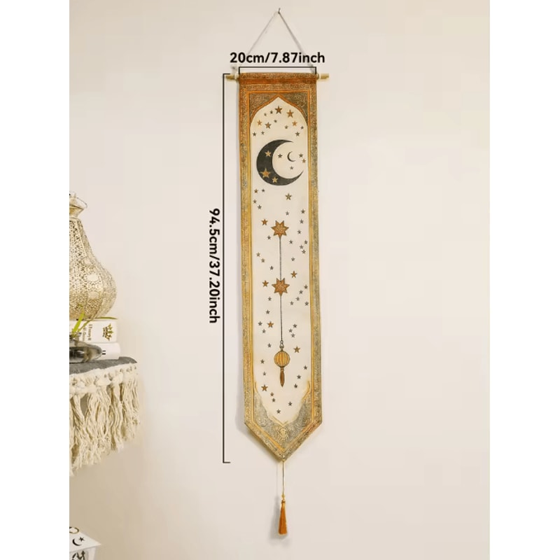 Eid Mubarak Ramadan Wall Banner Islamic Moon Lantern Tapestry Decor 2