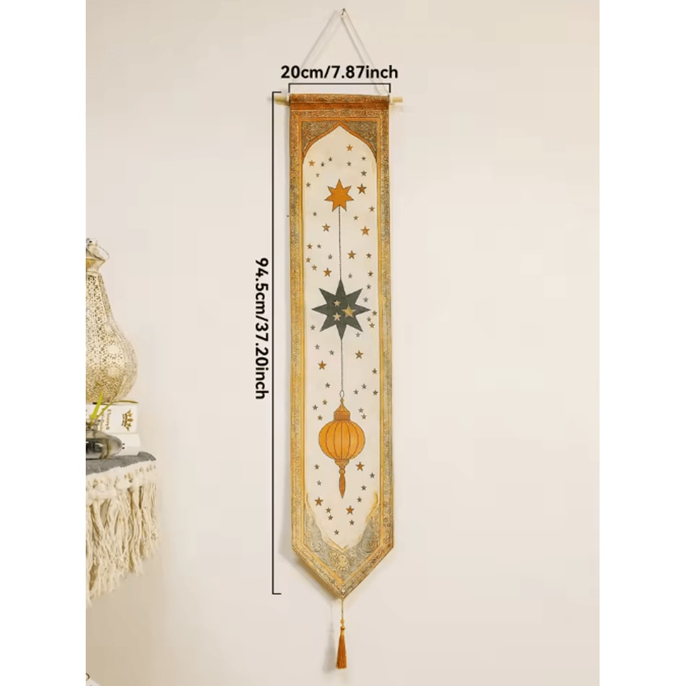Eid Mubarak Ramadan Wall Banner Islamic Moon Lantern Tapestry Decor 3