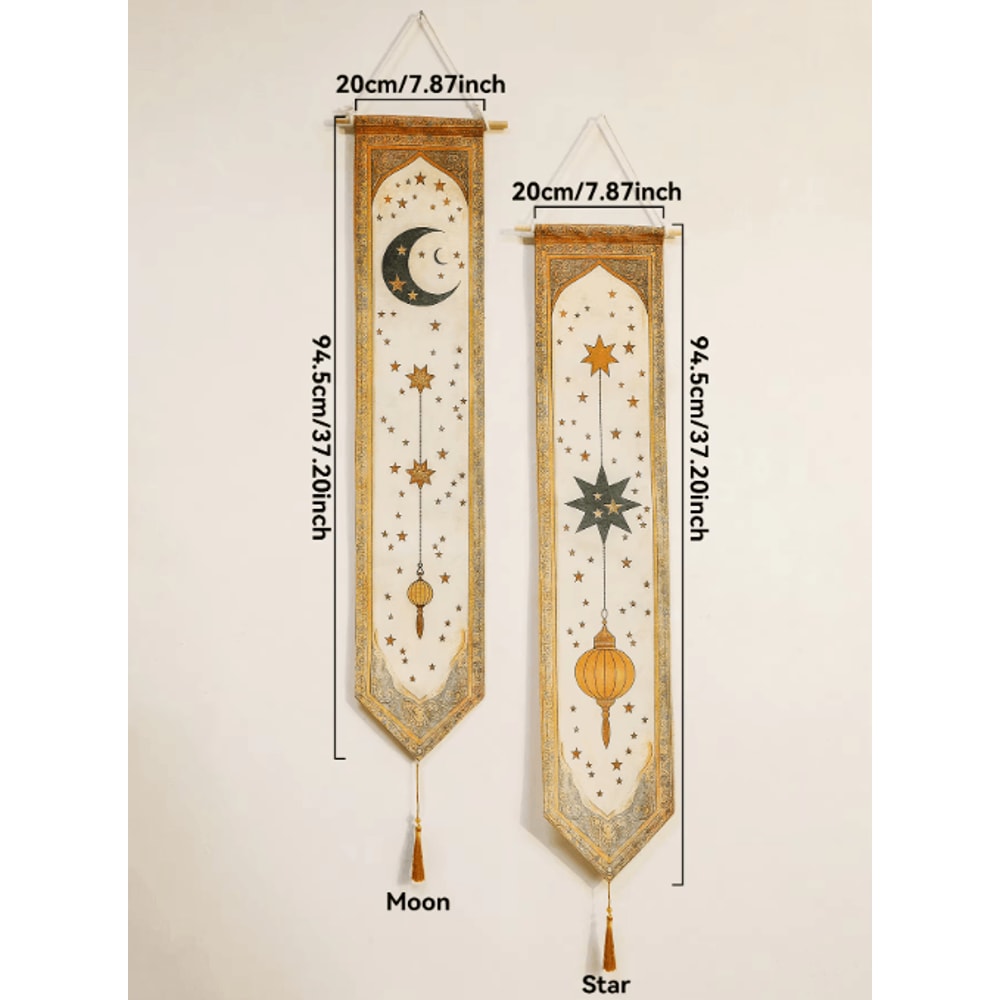 Eid Mubarak Ramadan Wall Banner Islamic Moon Lantern Tapestry Decor 4