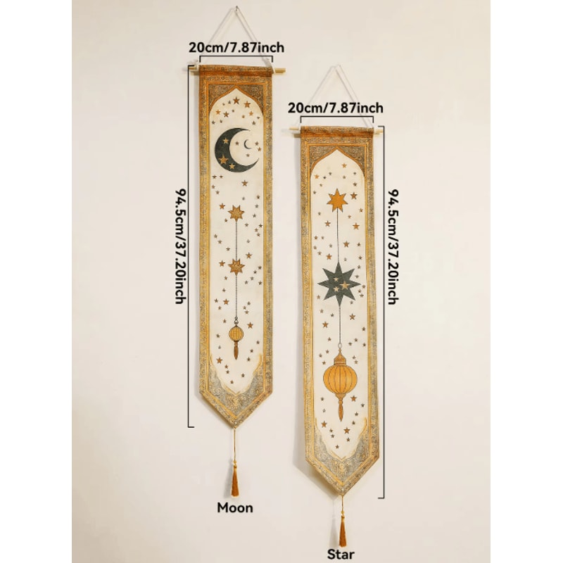 Eid Mubarak Ramadan Wall Banner Islamic Moon Lantern Tapestry Decor 4