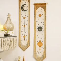eid mubarak ramadan wall banner islamic moon & lantern tapestry decor