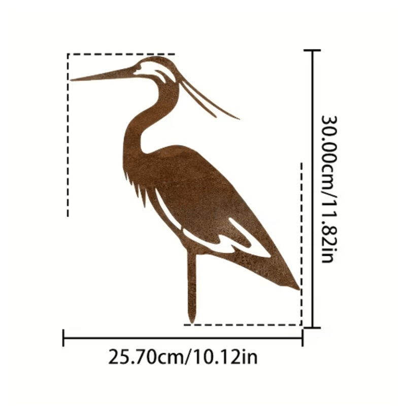 Rusted Metal Crane Garden Statue Weather Resistant Heron Yard Art Sculpture 1