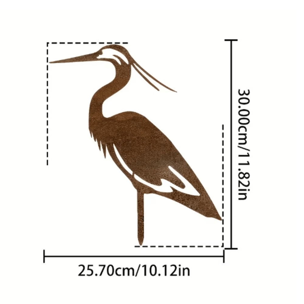 Rusted Metal Crane Garden Statue Weather Resistant Heron Yard Art Sculpture 4