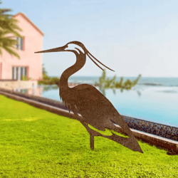 rusted metal crane garden statue weather resistant heron yard art sculpture
