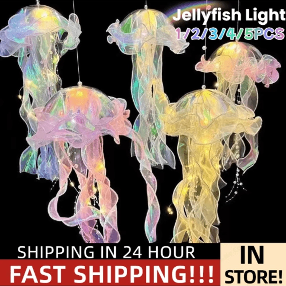 Gradient Jellyfish LED Hanging Night Light Colorful Ambient Pendant Lamp 27