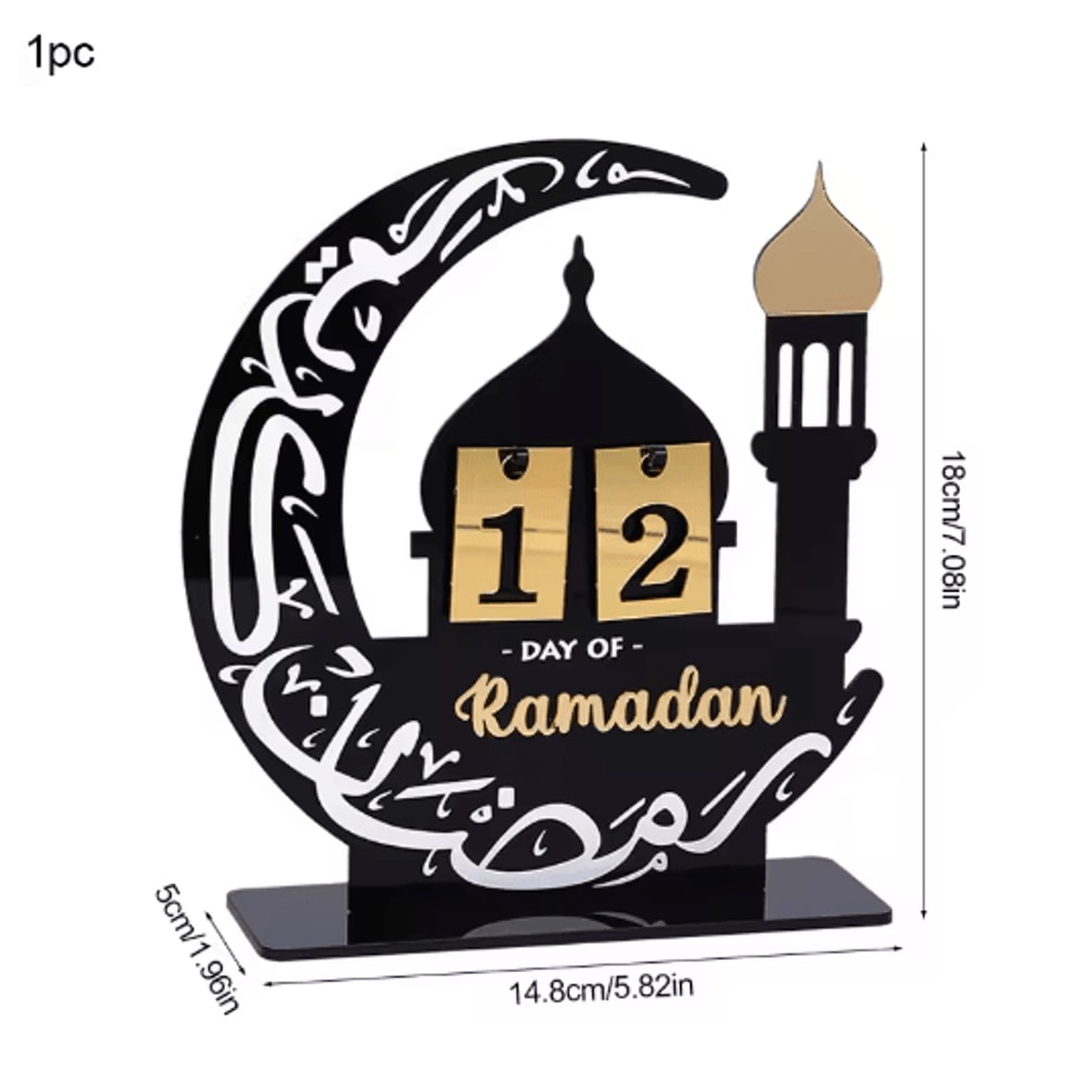 Black Gold Acrylic Ramadan Countdown Calendar Eid Mubarak Table Decor 1