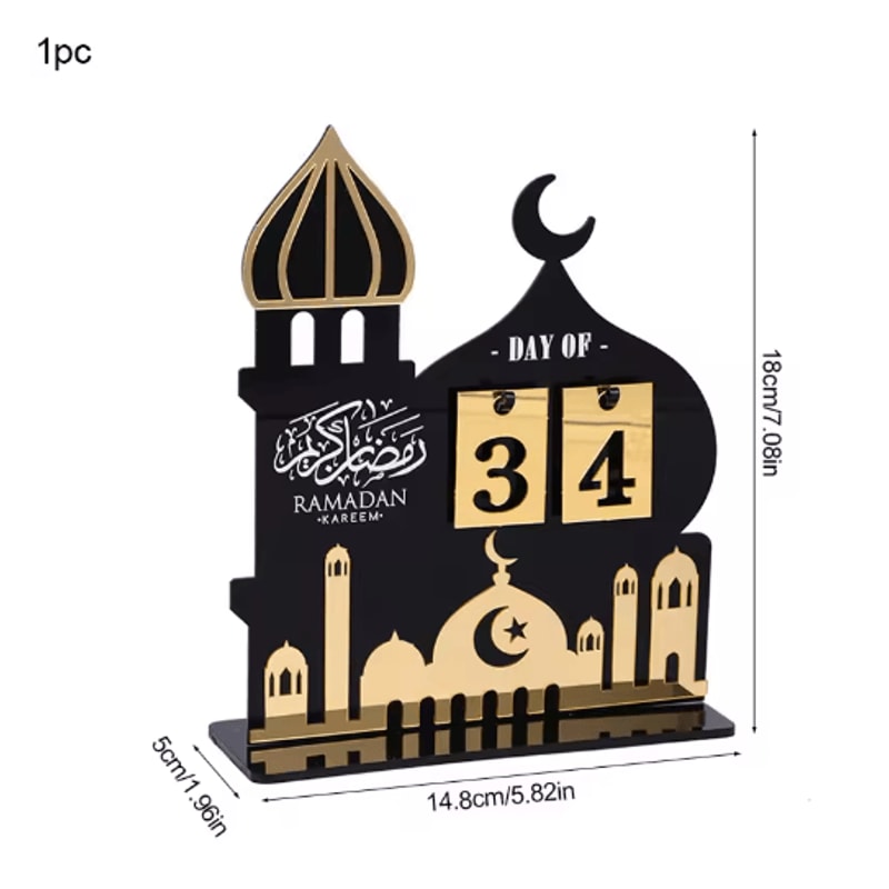 Black Gold Acrylic Ramadan Countdown Calendar Eid Mubarak Table Decor 2