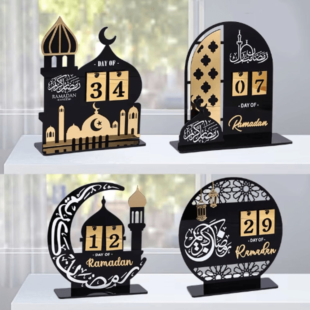 Black Gold Acrylic Ramadan Countdown Calendar Eid Mubarak Table Decor 0
