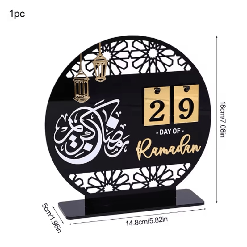 Black Gold Acrylic Ramadan Countdown Calendar Eid Mubarak Table Decor 3