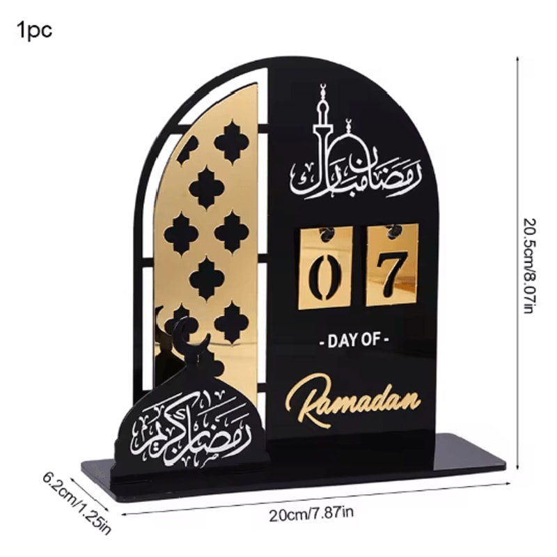 Black Gold Acrylic Ramadan Countdown Calendar Eid Mubarak Table Decor 4