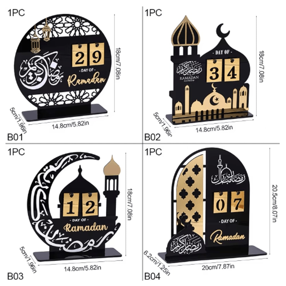 Black Gold Acrylic Ramadan Countdown Calendar Eid Mubarak Table Decor 5