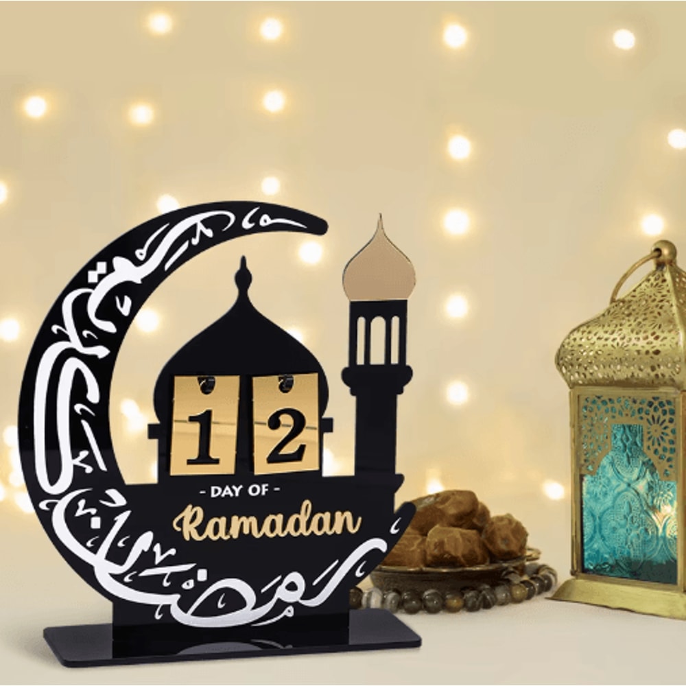 Black Gold Acrylic Ramadan Countdown Calendar Eid Mubarak Table Decor 6