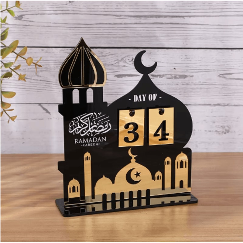 Black Gold Acrylic Ramadan Countdown Calendar Eid Mubarak Table Decor 7