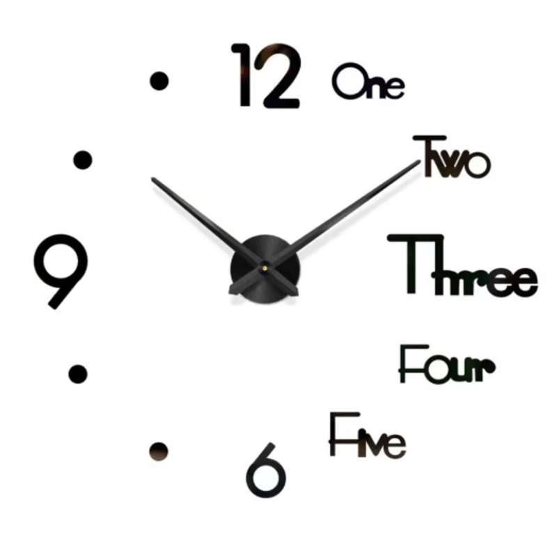 Modern 3D DIY Wall Clock Large Acrylic Mirror Sticker Quartz Decor 19
