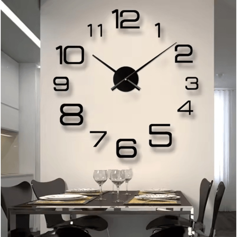 Modern 3D DIY Wall Clock Large Acrylic Mirror Sticker Quartz Decor 0