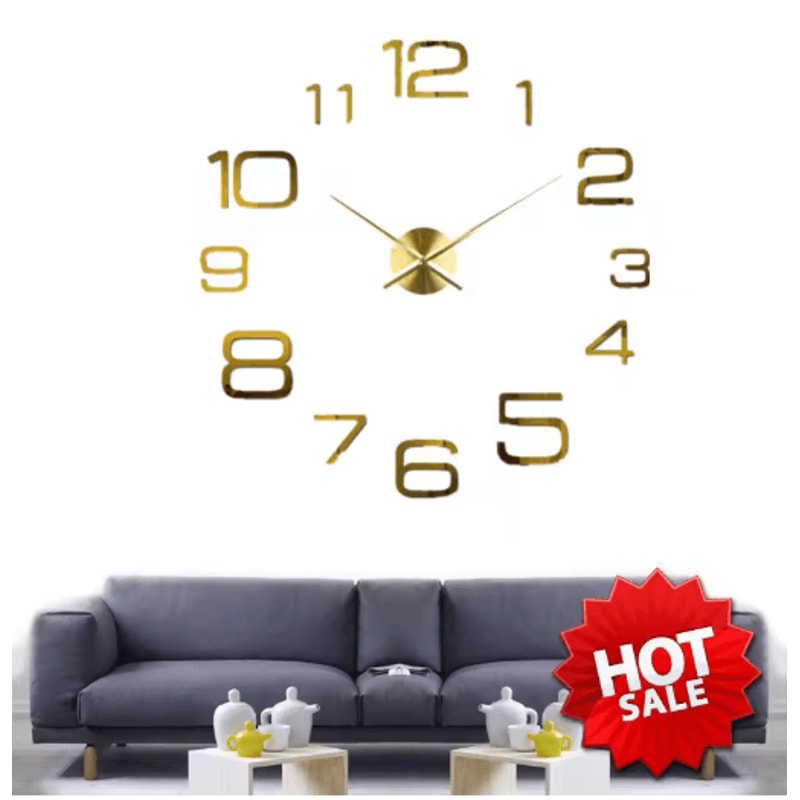 Modern 3D DIY Wall Clock Large Acrylic Mirror Sticker Quartz Decor 28