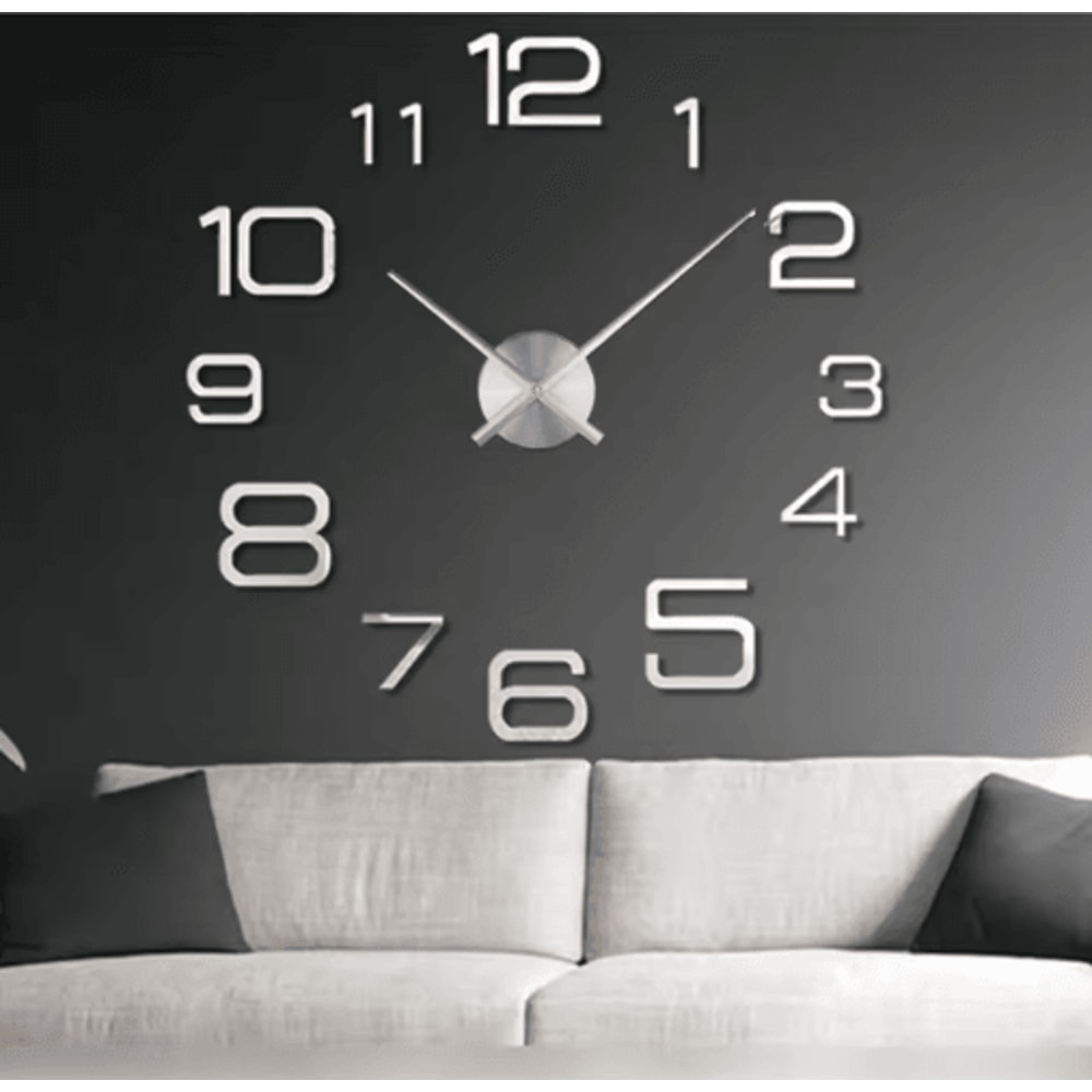 Modern 3D DIY Wall Clock Large Acrylic Mirror Sticker Quartz Decor 29