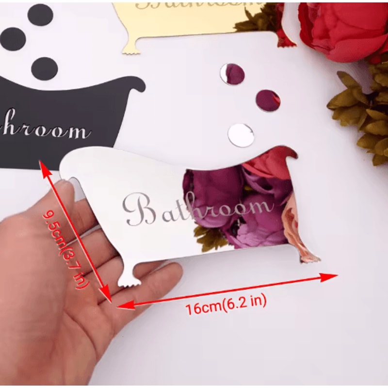 Acrylic Mirror Bathroom Sign Stickers Modern Restroom Door Wall Decor Set 5