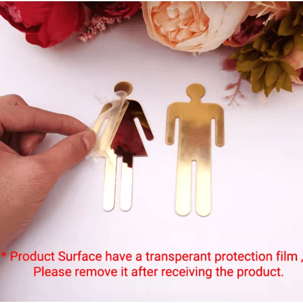 Acrylic Mirror Bathroom Sign Stickers Modern Restroom Door Wall Decor Set 7