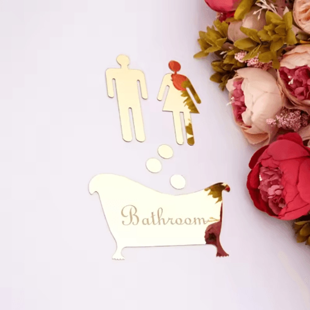 Acrylic Mirror Bathroom Sign Stickers Modern Restroom Door Wall Decor Set 8