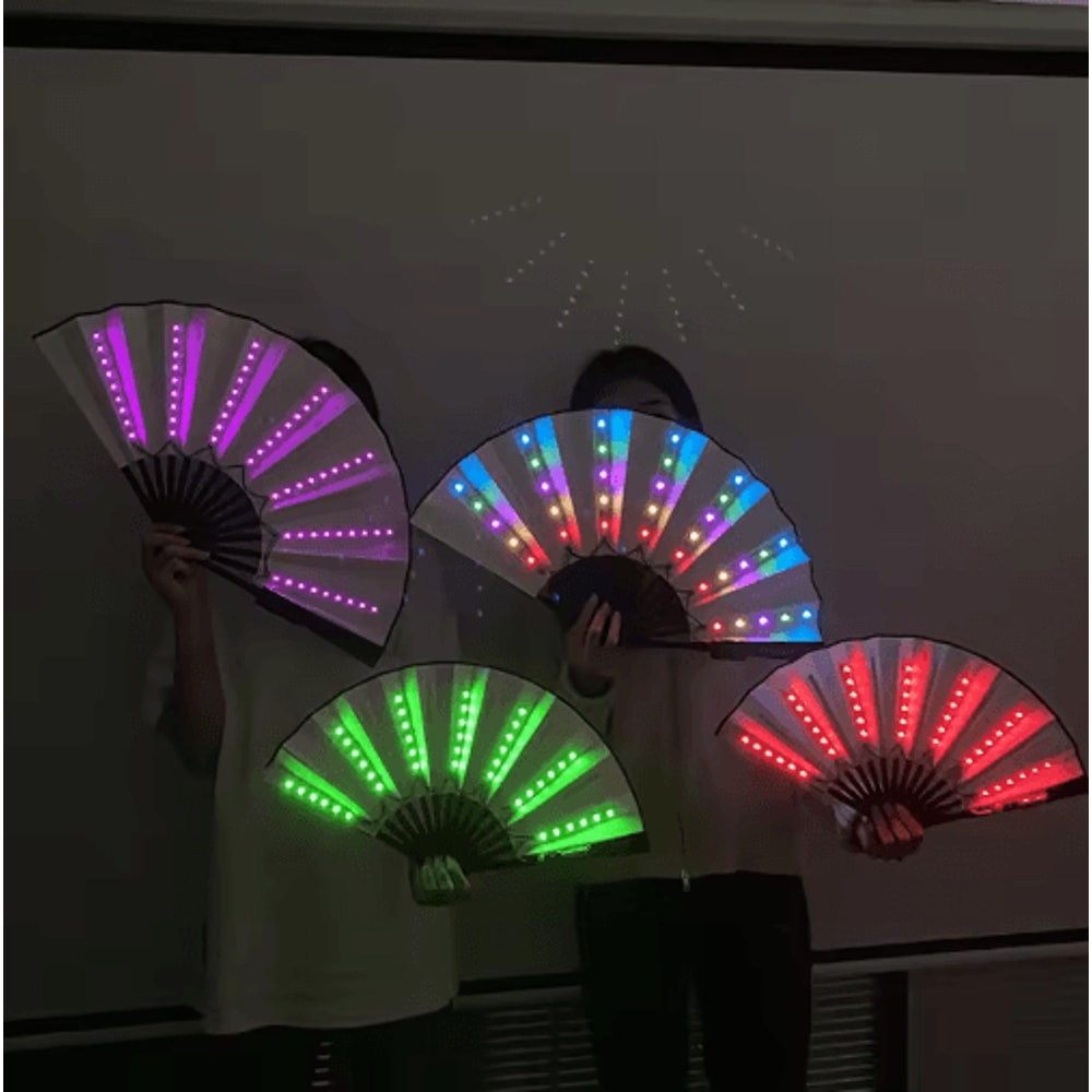 LED Neon Folding Rave Fan Glowing Party Hand Fan For Festivals Events 0