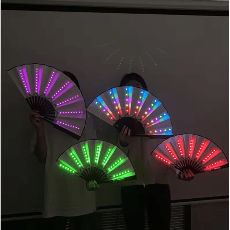LED Neon Folding Rave Fan Glowing Party Hand Fan For Festivals Events 0