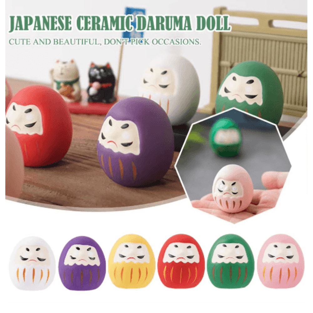 Mini Ceramic Daruma Doll Japanese Lucky Charm Fortune Ornament 8