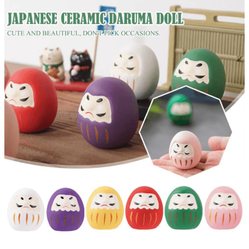 Mini Ceramic Daruma Doll Japanese Lucky Charm Fortune Ornament 8