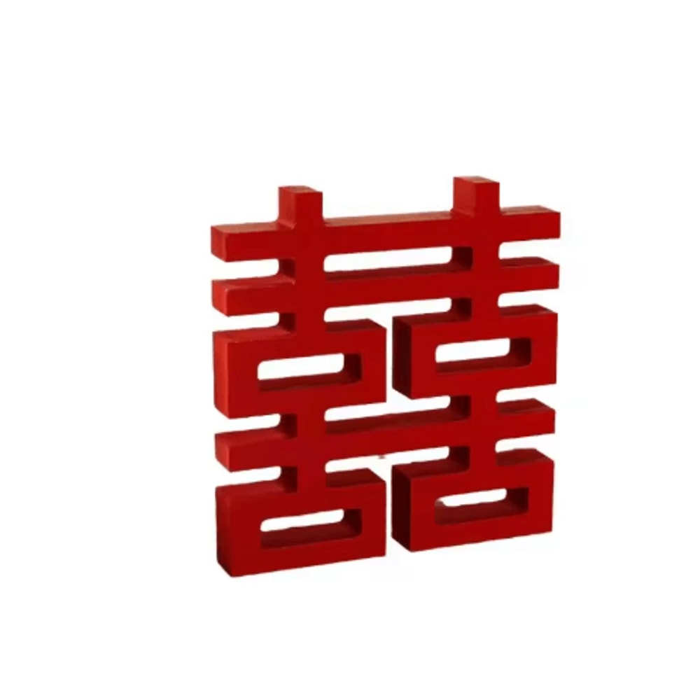 Red Double Happiness XI Wood Decor Traditional Chinese Wedding Wall Ornament 3